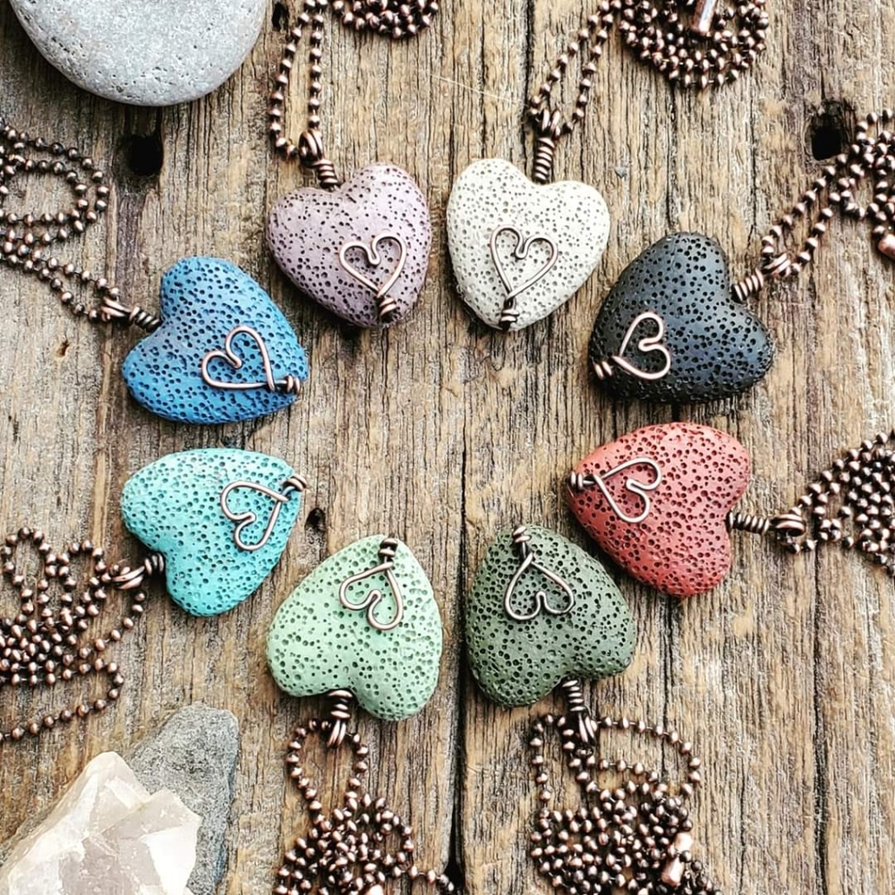 Necklace Copper Wire Wrapped Heart Shaped Lava Stone Essential Oil Diffuser